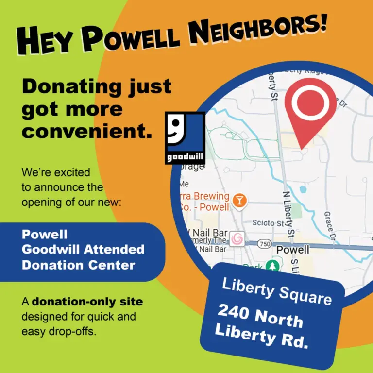 Powell Goodwill Attended Donation Center located at 240 N Liberty St, Powell OH.